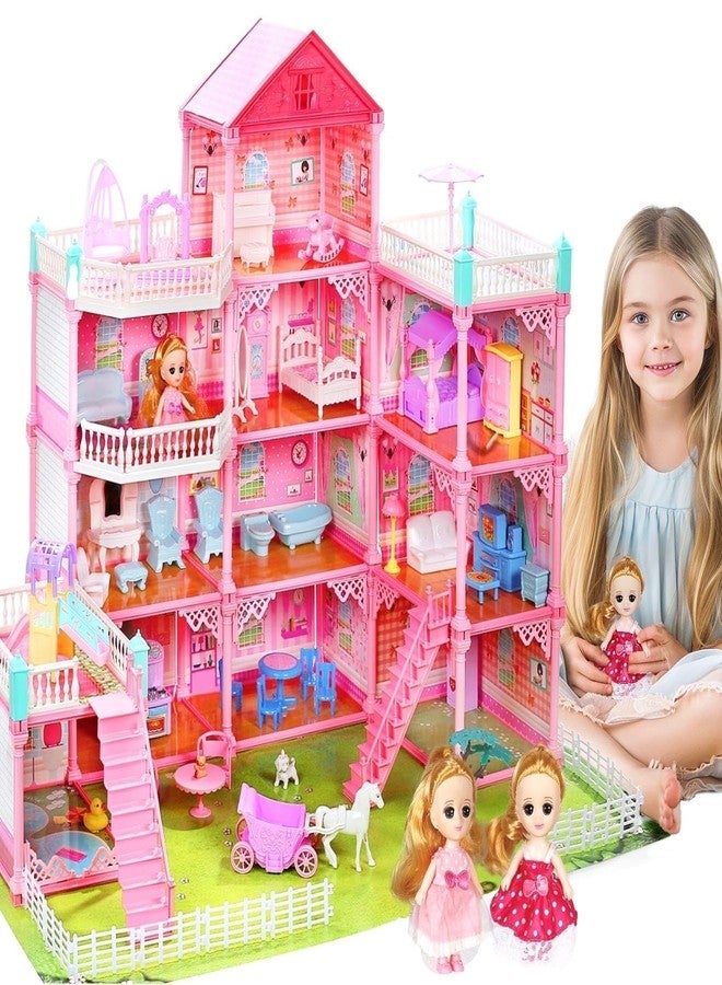 RABJET Dollhouse for Girl 4-Story 11 Rooms Huge Princess Girls Dream House Kit with 2 Dolls and Dollhouse Furnitures, DIY Play House for Girls Ages 3 4 5 6 7 8 9 10+ Multicolor - Image 1